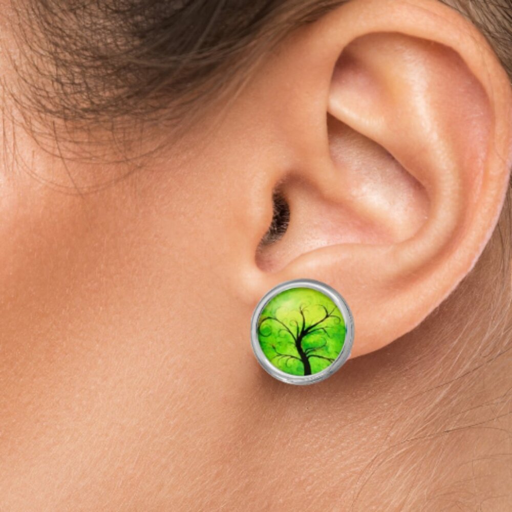 Trees In Spring Glass Post Earrings - Picture 2 of 3